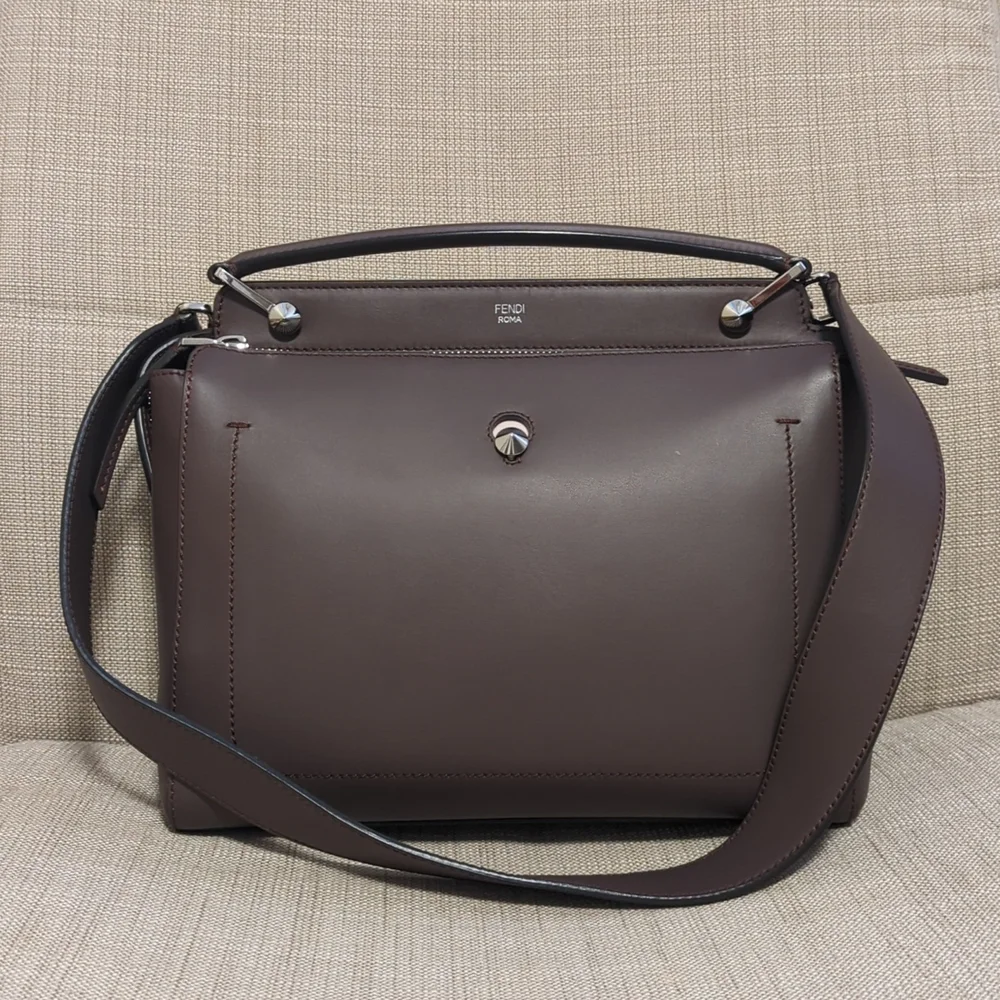 Fendi Chocolate Brown Leather Shoulder Bag with Silver Hardware - Picture 1 of 16